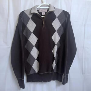 Levi's 1/4 Zip Argyle Sweater Women's Medium M Black / Gray